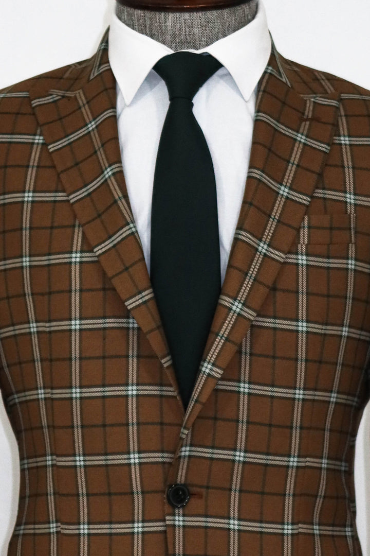 Combinación Blazer y Pantalón Hombre Marrón Cuadros - Wessi
