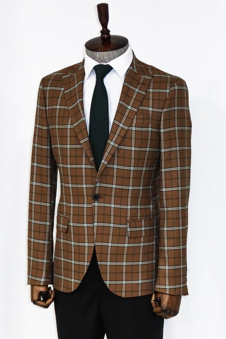Combinación Blazer y Pantalón Hombre Marrón Cuadros - Wessi