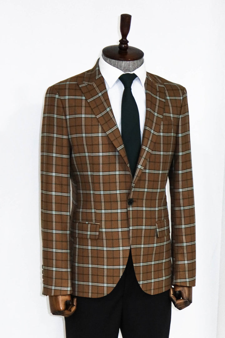 Combinación Blazer y Pantalón Hombre Marrón Cuadros - Wessi