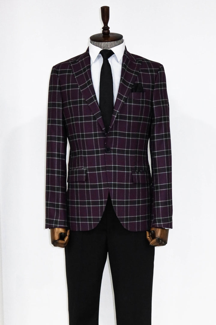 Slim Fit Peak Lapel Purple Men Blazer and Trousers Combination - Wessi