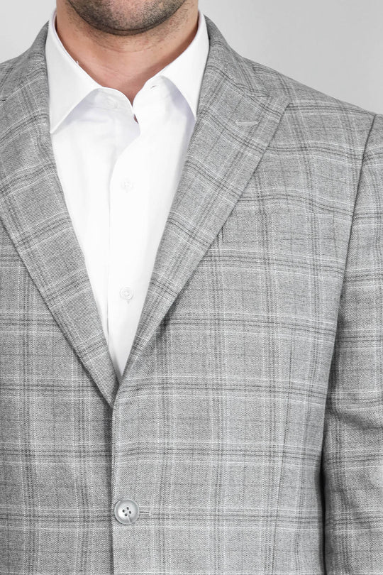 Blazer Hombre Slim Fit Gris Solapa De Pico Cuadros - Wessi