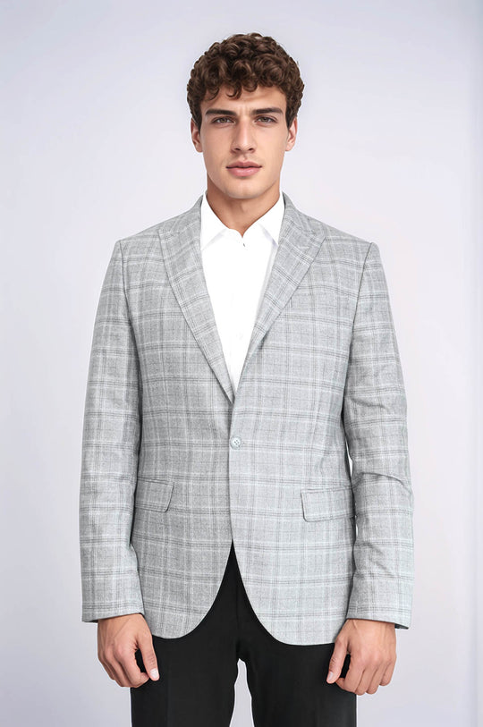 Blazer Hombre Slim Fit Gris Solapa De Pico Cuadros - Wessi