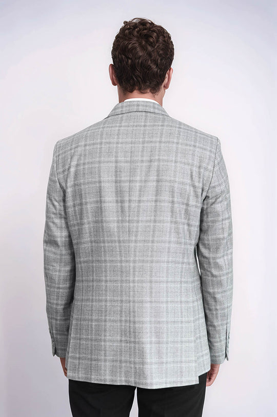 Blazer Hombre Slim Fit Gris Solapa De Pico Cuadros - Wessi
