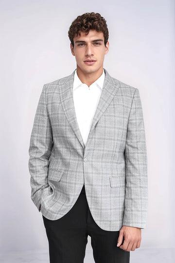 Blazer Hombre Slim Fit Gris Solapa De Pico Cuadros - Wessi