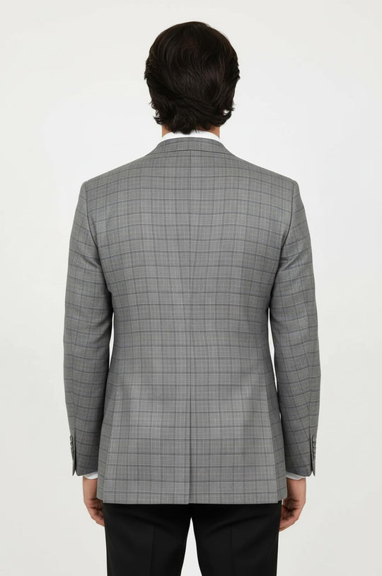Blazer Hombre Slim Fit Gris Solapa De Pico Cuadros - Wessi