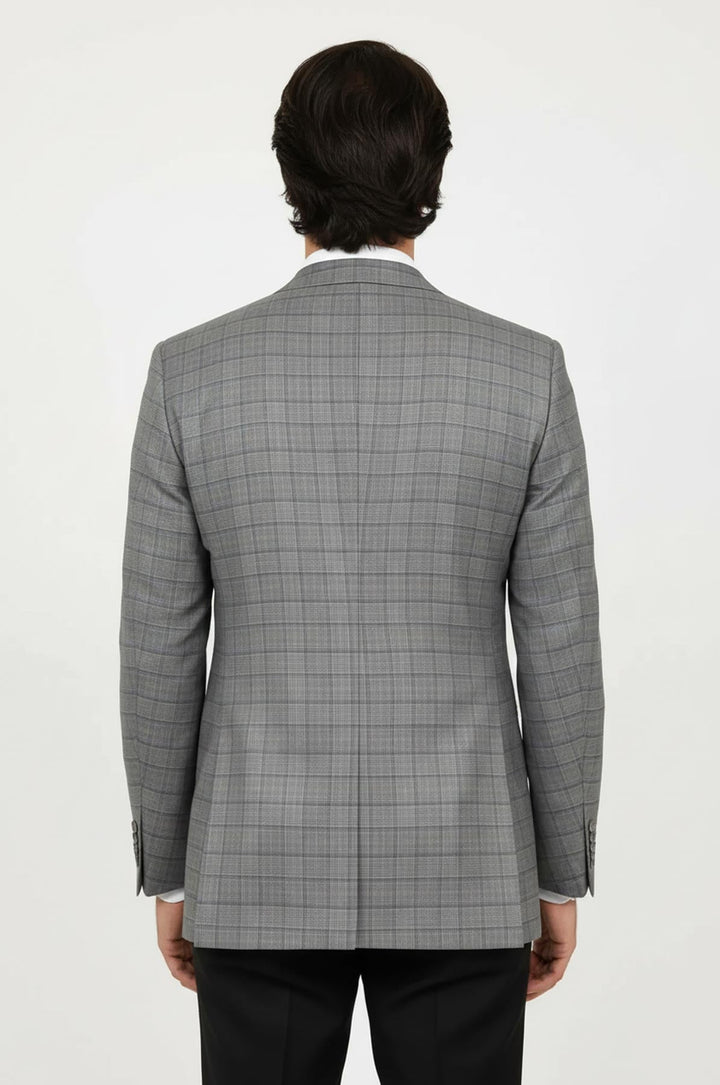 Blazer Hombre Slim Fit Gris Solapa De Pico Cuadros - Wessi
