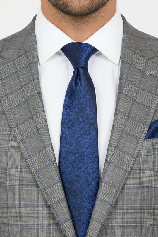 Blazer Hombre Slim Fit Gris Solapa De Pico Cuadros - Wessi