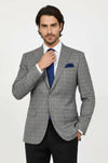 Slim Fit Peak Lapel Checked Grey Men Blazer - Wessi