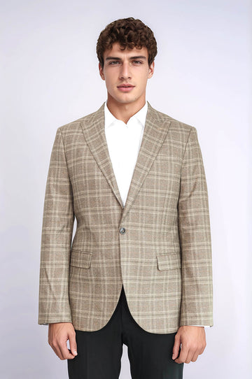 Blazer Hombre Slim Fit Gris Solapa De Pico Cuadros - Wessi