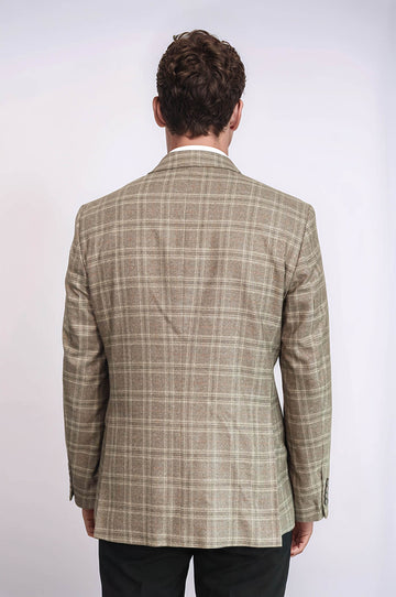 Blazer Hombre Slim Fit Gris Solapa De Pico Cuadros - Wessi