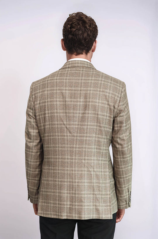 Blazer Hombre Slim Fit Gris Solapa De Pico Cuadros - Wessi