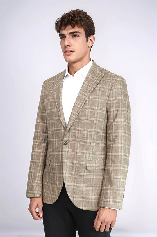 Blazer Hombre Slim Fit Gris Solapa De Pico Cuadros - Wessi