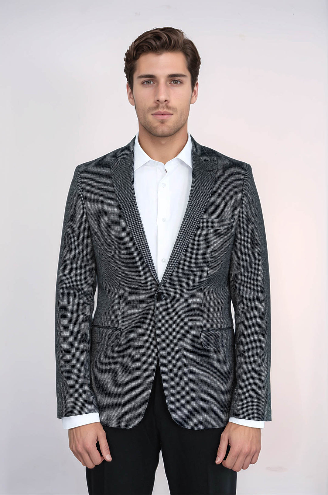 Blazer Homme Gris Foncé Coupe Slim à Motifs - Wessi