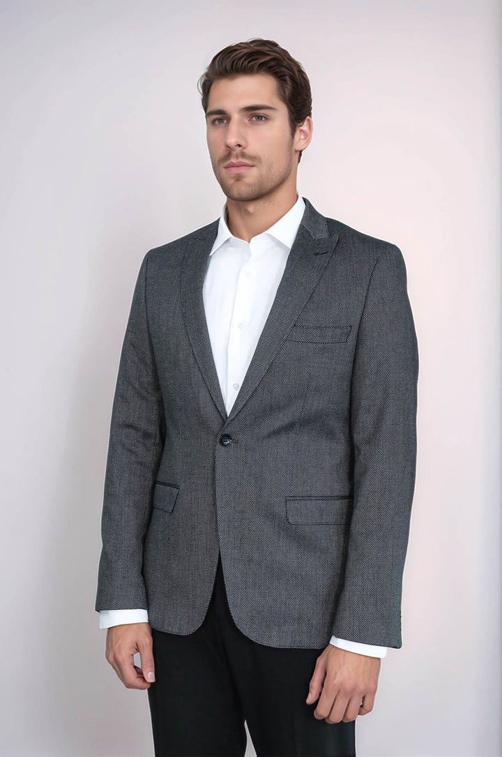 Blazer Homme Gris Foncé Coupe Slim à Motifs - Wessi