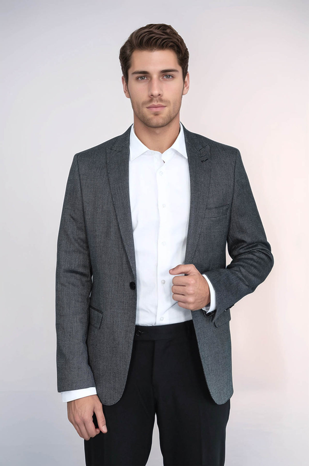 Blazer Homme Gris Foncé Coupe Slim à Motifs - Wessi