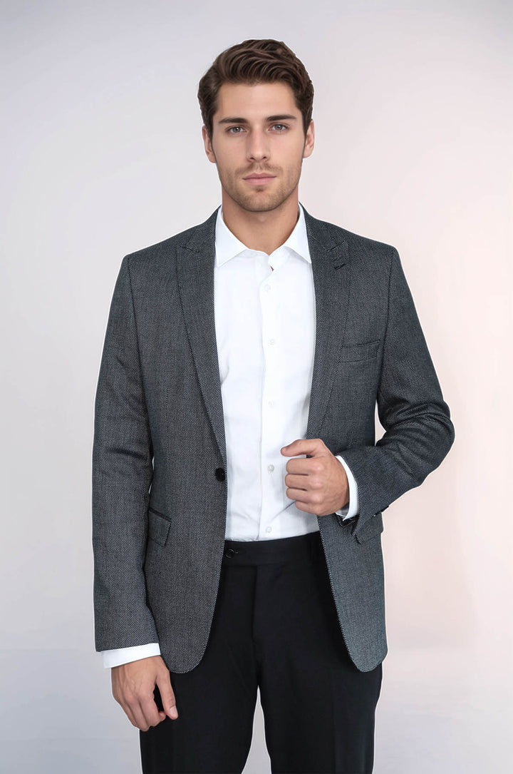 Blazer Homme Gris Foncé Coupe Slim à Motifs - Wessi