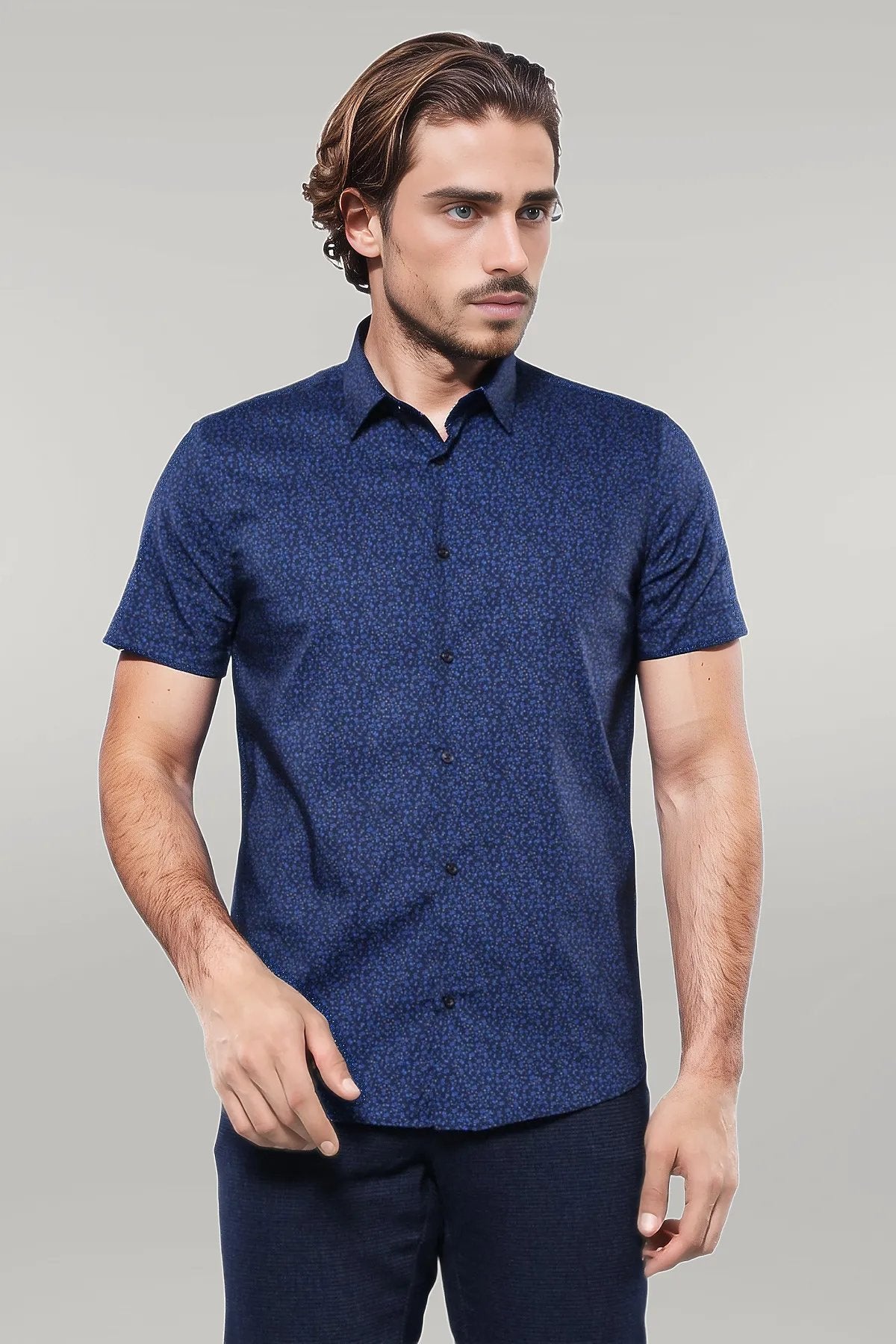 Camicia blu maniche corte hot sale