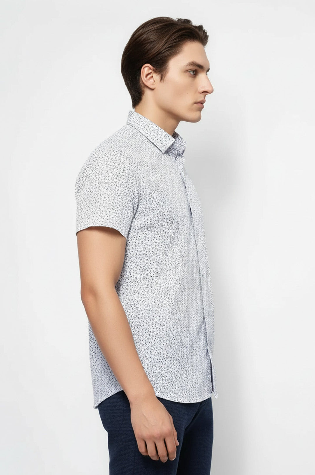Blue Floral Patterned Short Sleeve White Men Shirt - Wessi