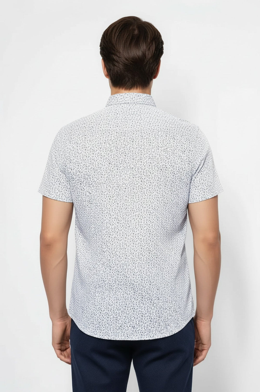 Blue Floral Patterned Short Sleeve White Men Shirt - Wessi