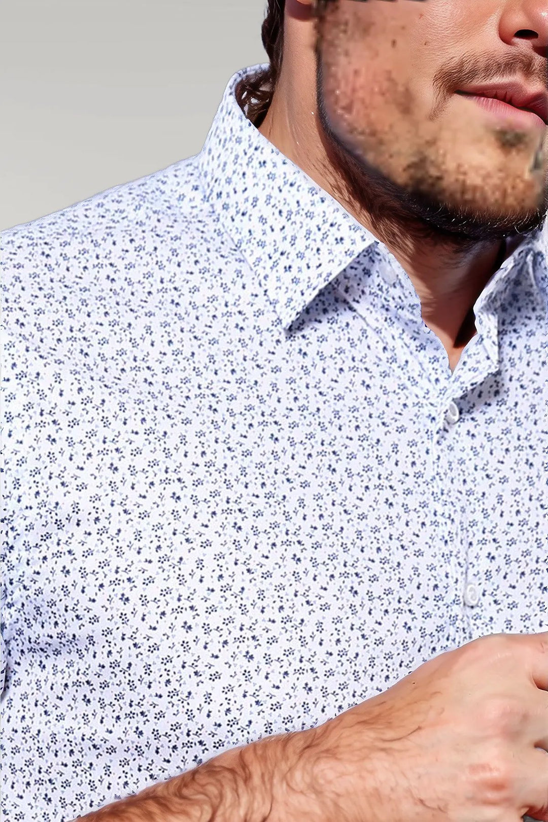 Blue Floral Patterned Short Sleeve White Men Shirt - Wessi