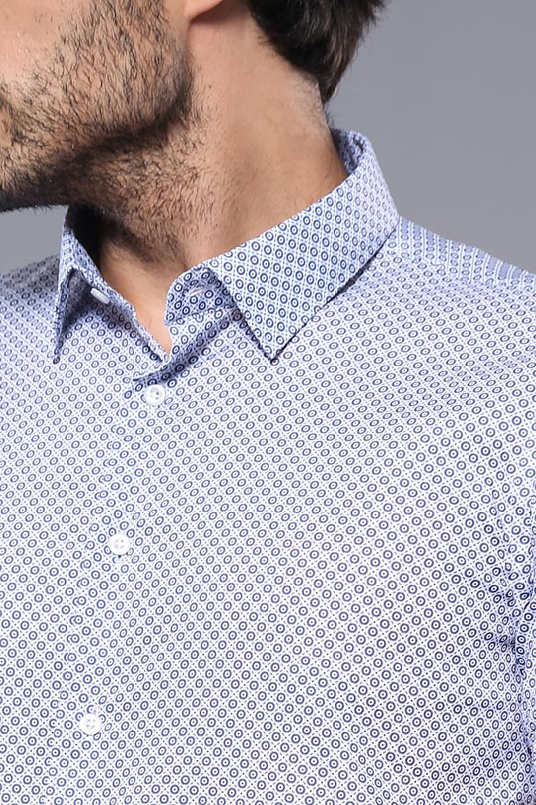 Patterned Short Sleeve Blue Men Shirt - Wessi