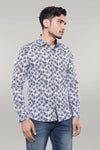 Blue Floral Patterned Long Sleeve White Men Shirt - Wessi
