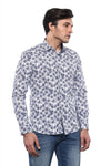 Blue Floral Patterned Long Sleeve White Men Shirt - Wessi