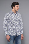 Blue Floral Patterned Long Sleeve White Men Shirt - Wessi