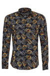 Camicia da uomo nera slim fit a maniche lunghe con fantasia floreale - Wessi