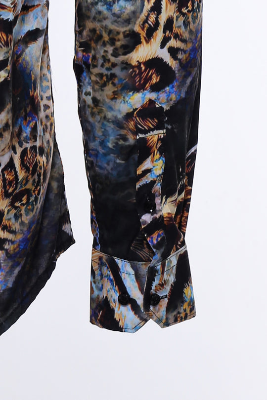 Camicia da uomo multicolore a maniche lunghe slim fit con motivo leopardato - Wessi