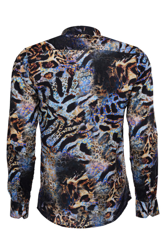 Camicia da uomo multicolore a maniche lunghe slim fit con motivo leopardato - Wessi