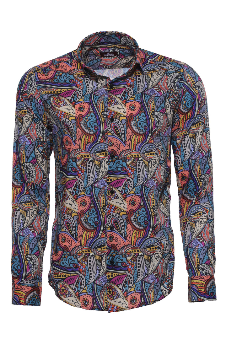 Camisa Hombre Estampado Slim Fit Manga Larga Multicolor - Wessi