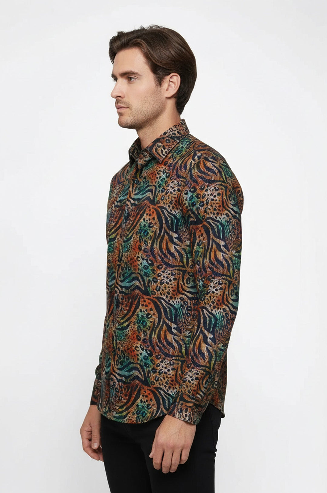 Camicia da uomo multicolore a maniche lunghe con fantasia animalier - Wessi