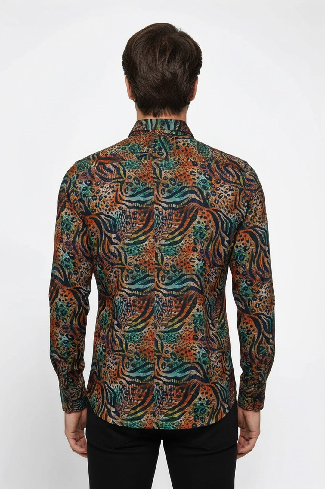 Camicia da uomo multicolore a maniche lunghe con fantasia animalier - Wessi