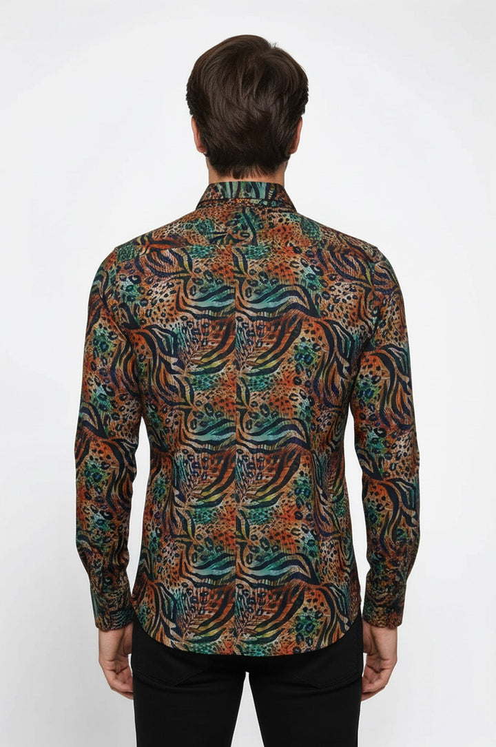 Camicia da uomo multicolore a maniche lunghe con fantasia animalier - Wessi