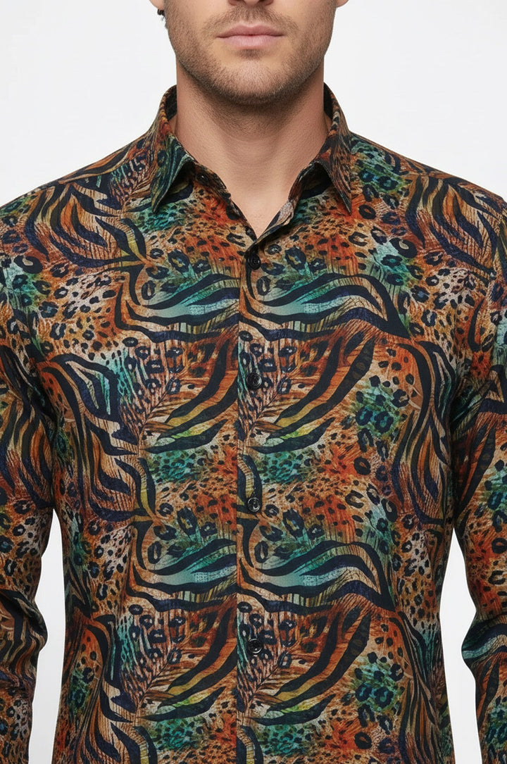 Camicia da uomo multicolore a maniche lunghe con fantasia animalier - Wessi