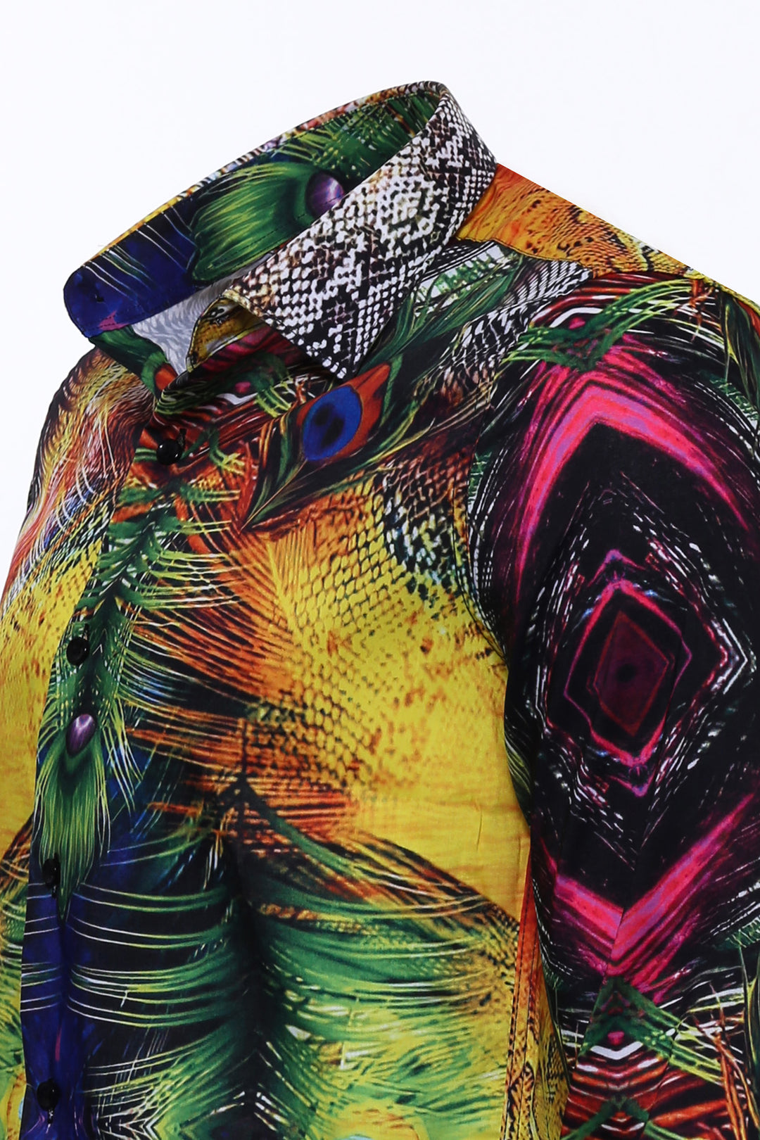 Peacock Pattern Long Sleeves Multicolor Men Shirt - Wessi