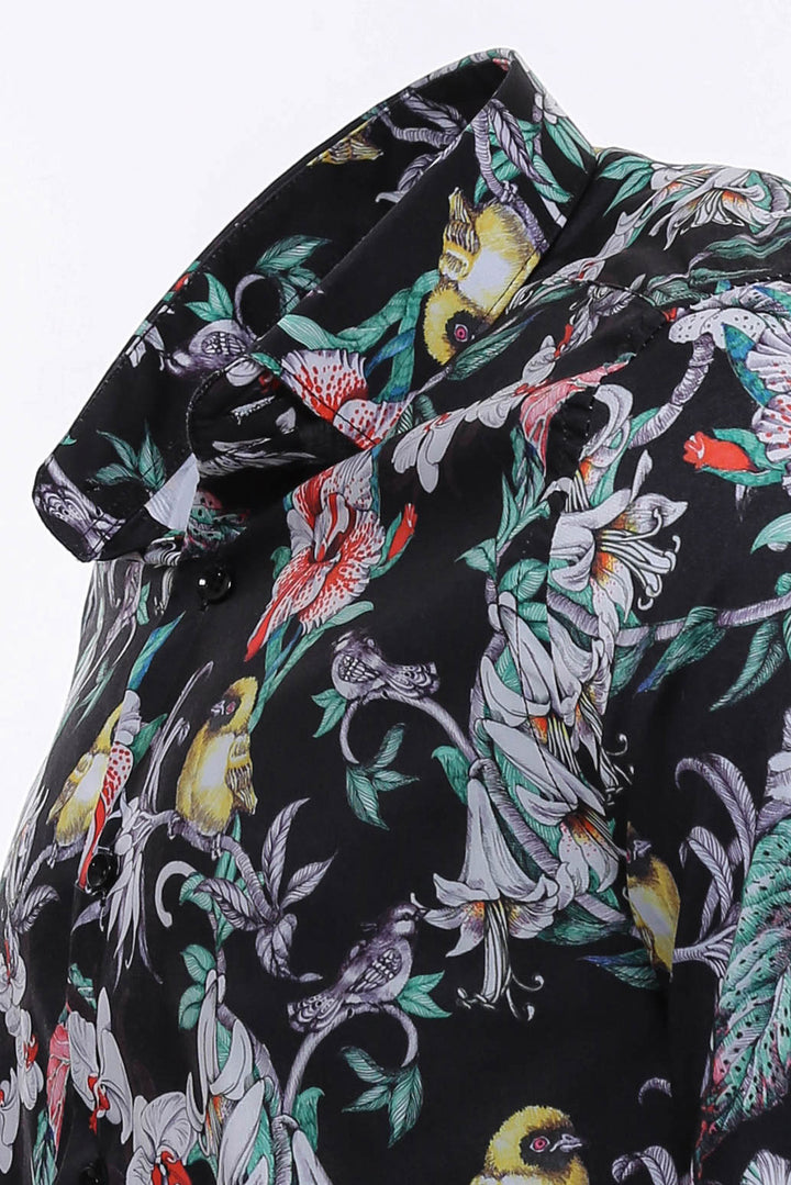 Camisa Hombre Cadena Estampado Hoja Cebra Slim Fit Manga Larga Multicolor - Wessi