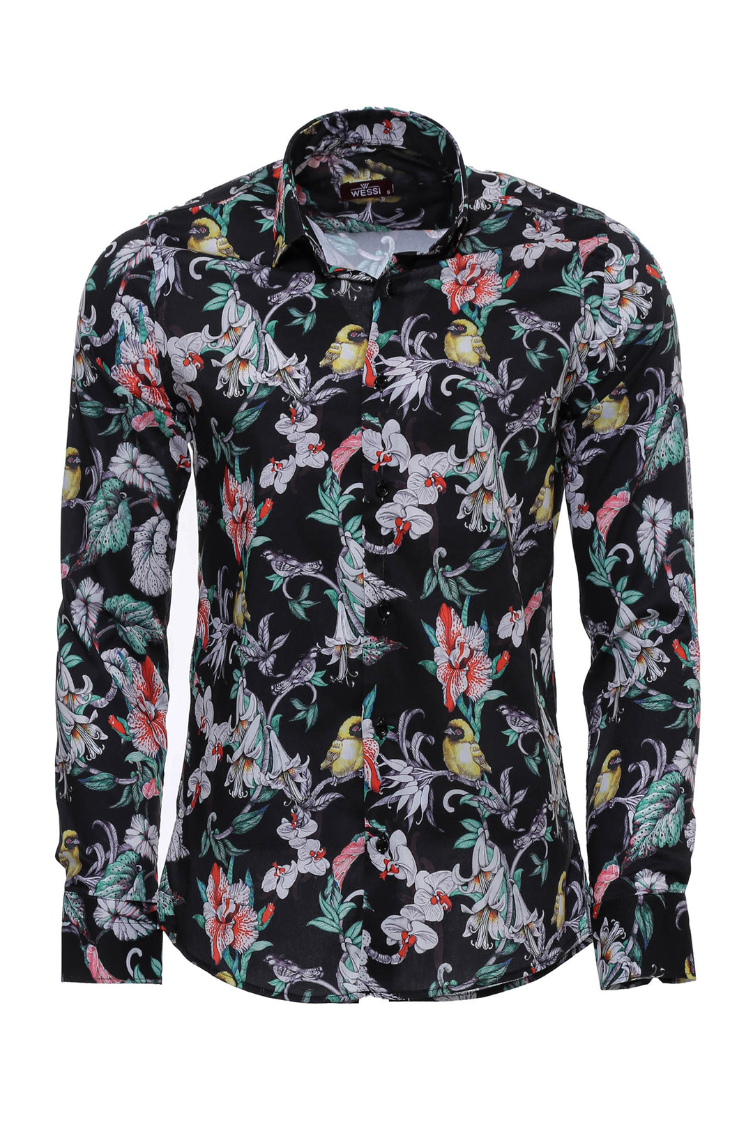 Camisa Hombre Cadena Estampado Hoja Cebra Slim Fit Manga Larga Multicolor - Wessi