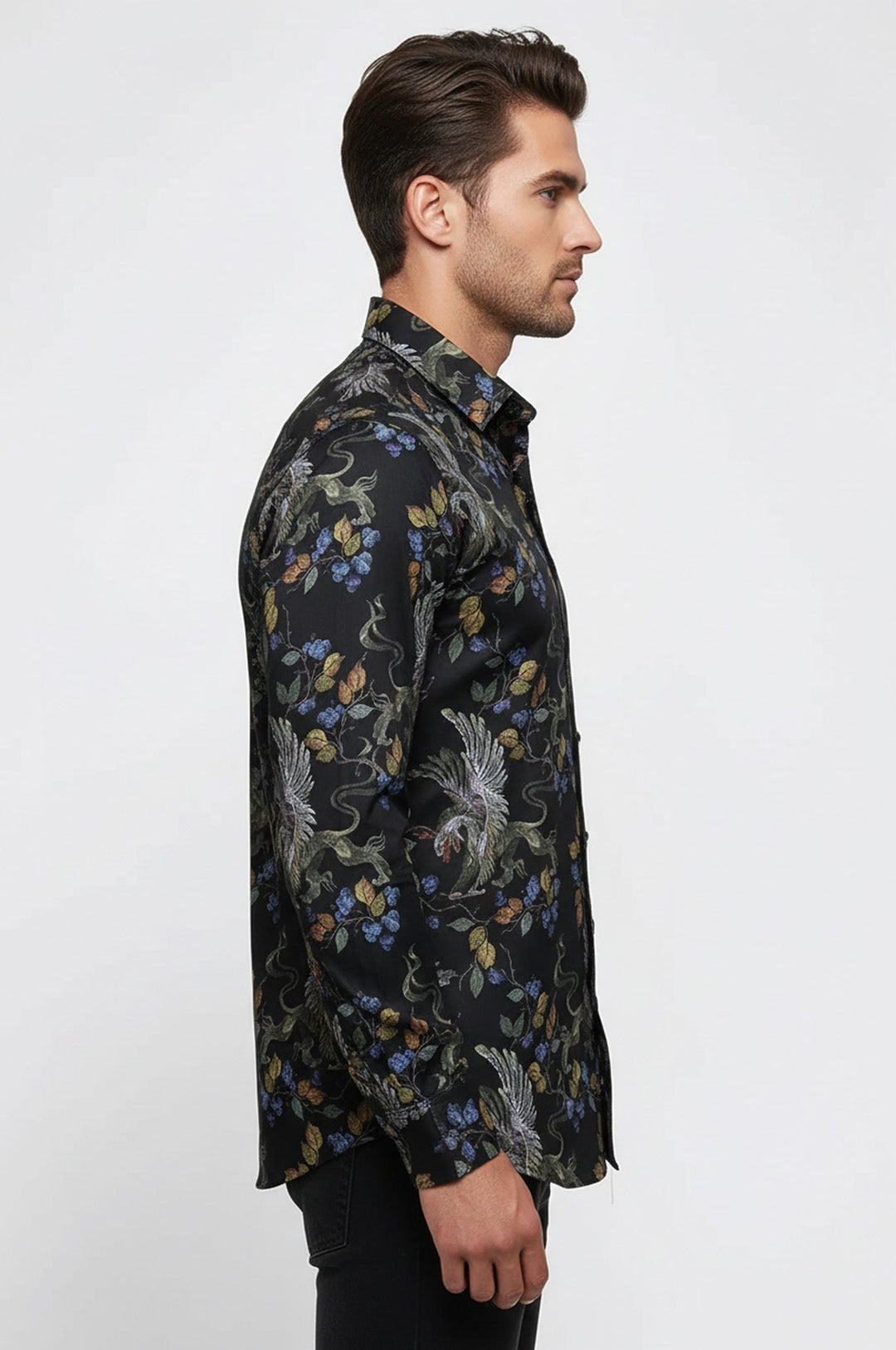 Patterned Slim Fit Long Sleeves Black Men Shirt - Wessi