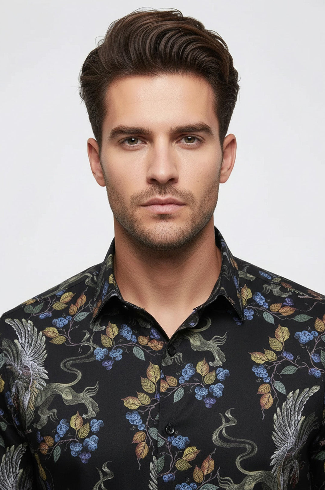 Patterned Slim Fit Long Sleeves Black Men Shirt - Wessi