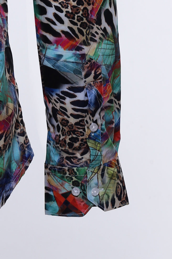 Camisa Hombre Estampado Leopardo Slim Fit Manga Larga Multicolor - Wessi