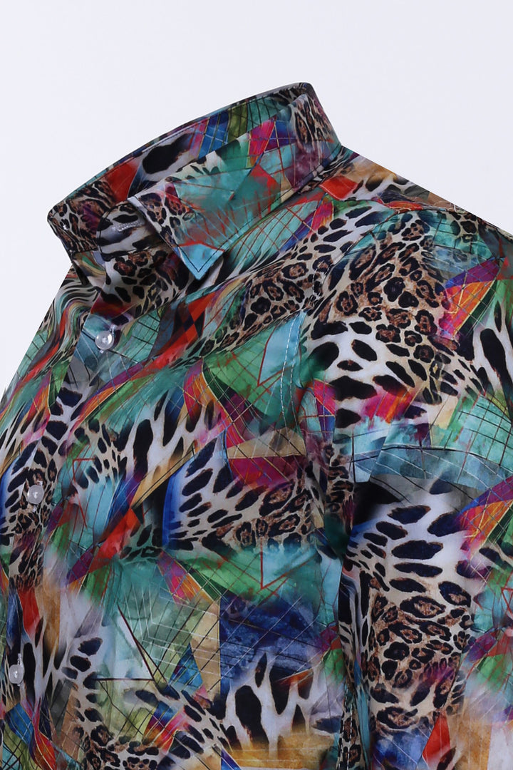 Camisa Hombre Estampado Leopardo Slim Fit Manga Larga Multicolor - Wessi