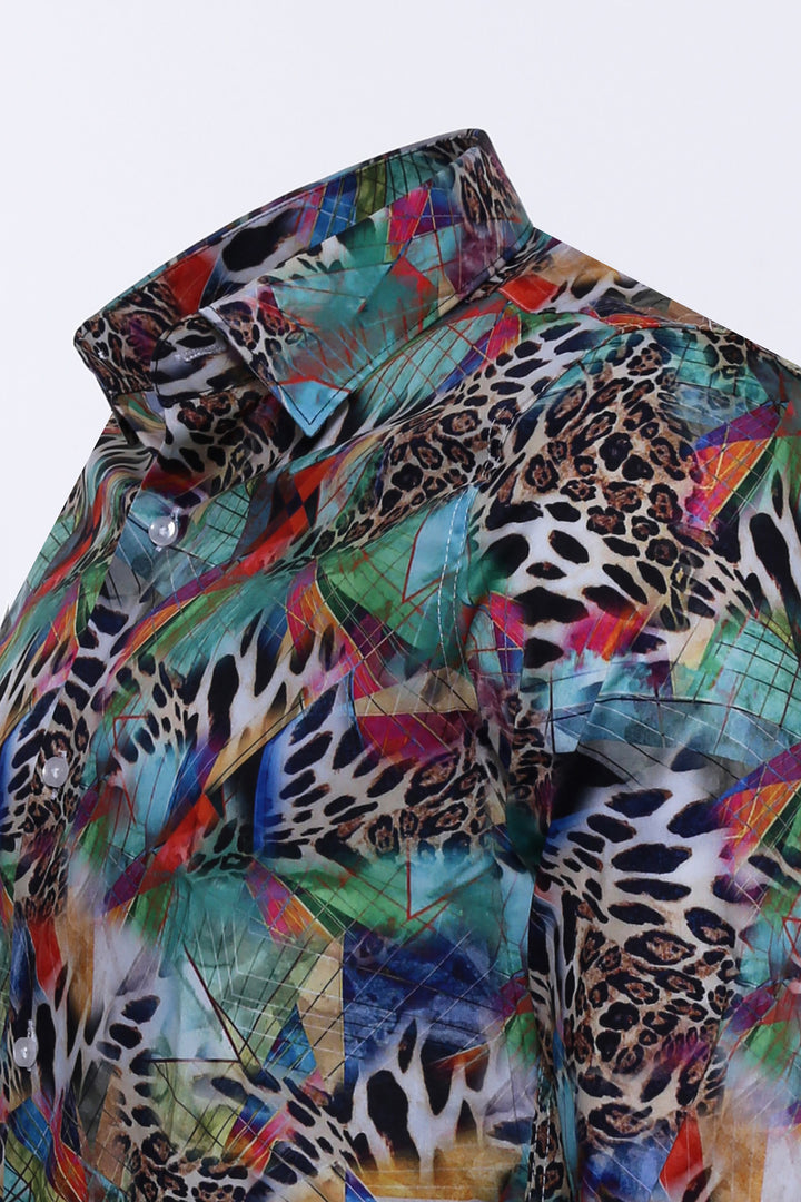 Leopard Pattern Slim Fit Long Sleeves Multicolor Men Shirt - Wessi