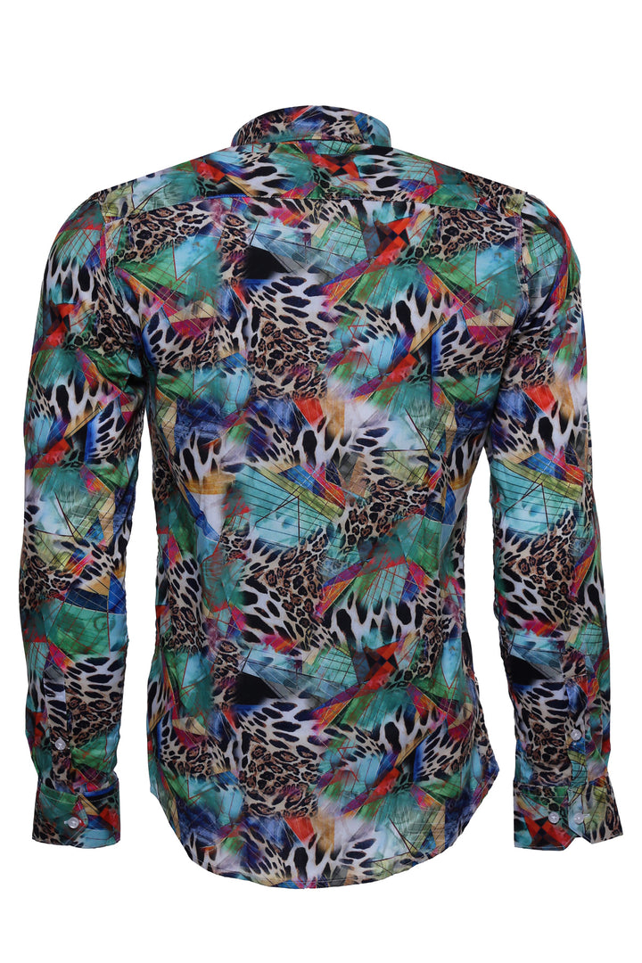 Camisa Hombre Estampado Leopardo Slim Fit Manga Larga Multicolor - Wessi
