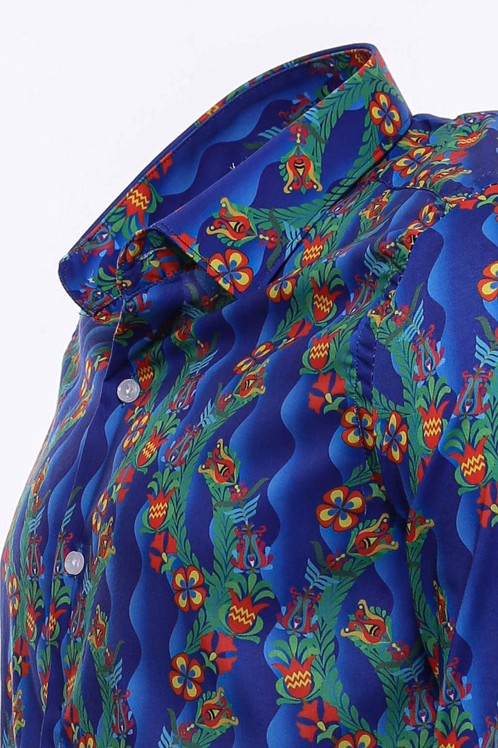 Camisa Hombre Indigo Floral Slim Fit Manga Larga - Wessi
