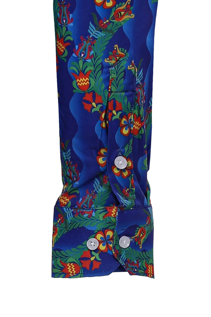 Camisa Hombre Indigo Floral Slim Fit Manga Larga - Wessi