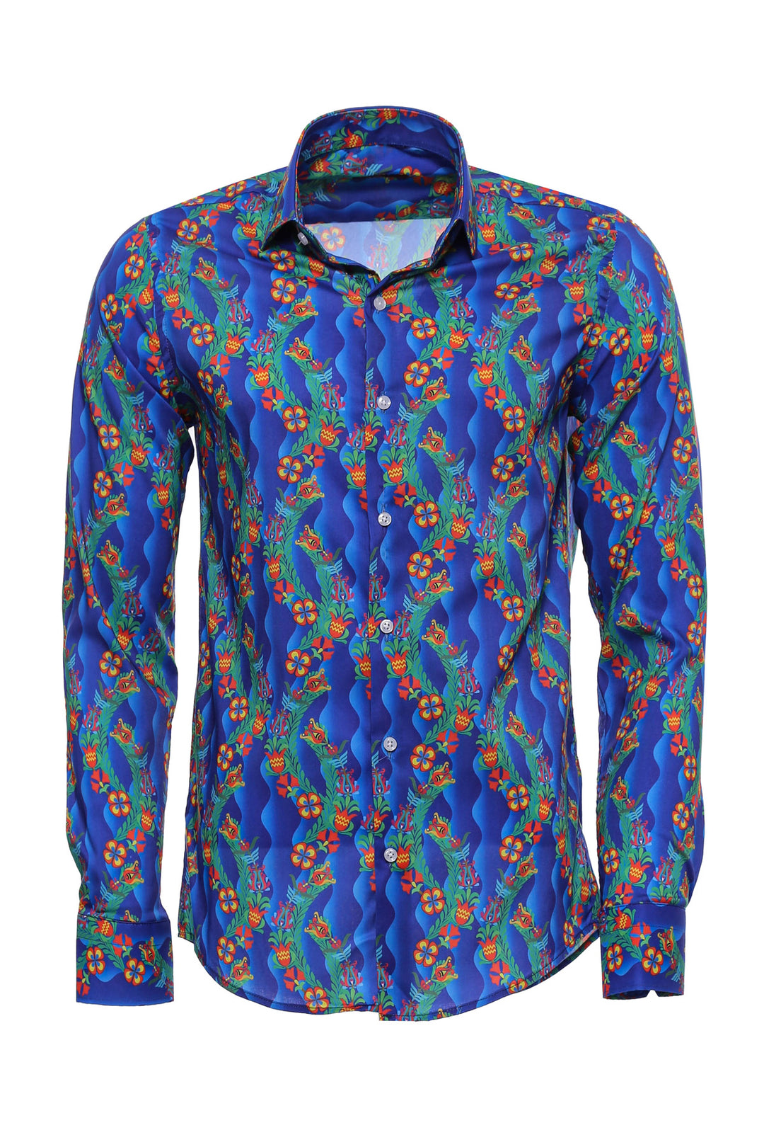 Camisa Hombre Indigo Floral Slim Fit Manga Larga - Wessi