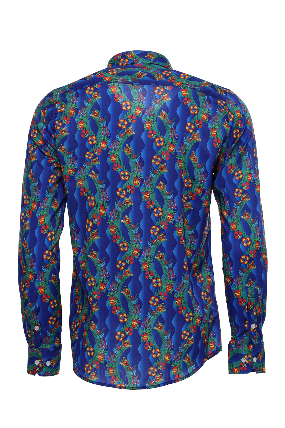 Floral Slim Fit Long Sleeve Indigo Men Shirt - Wessi