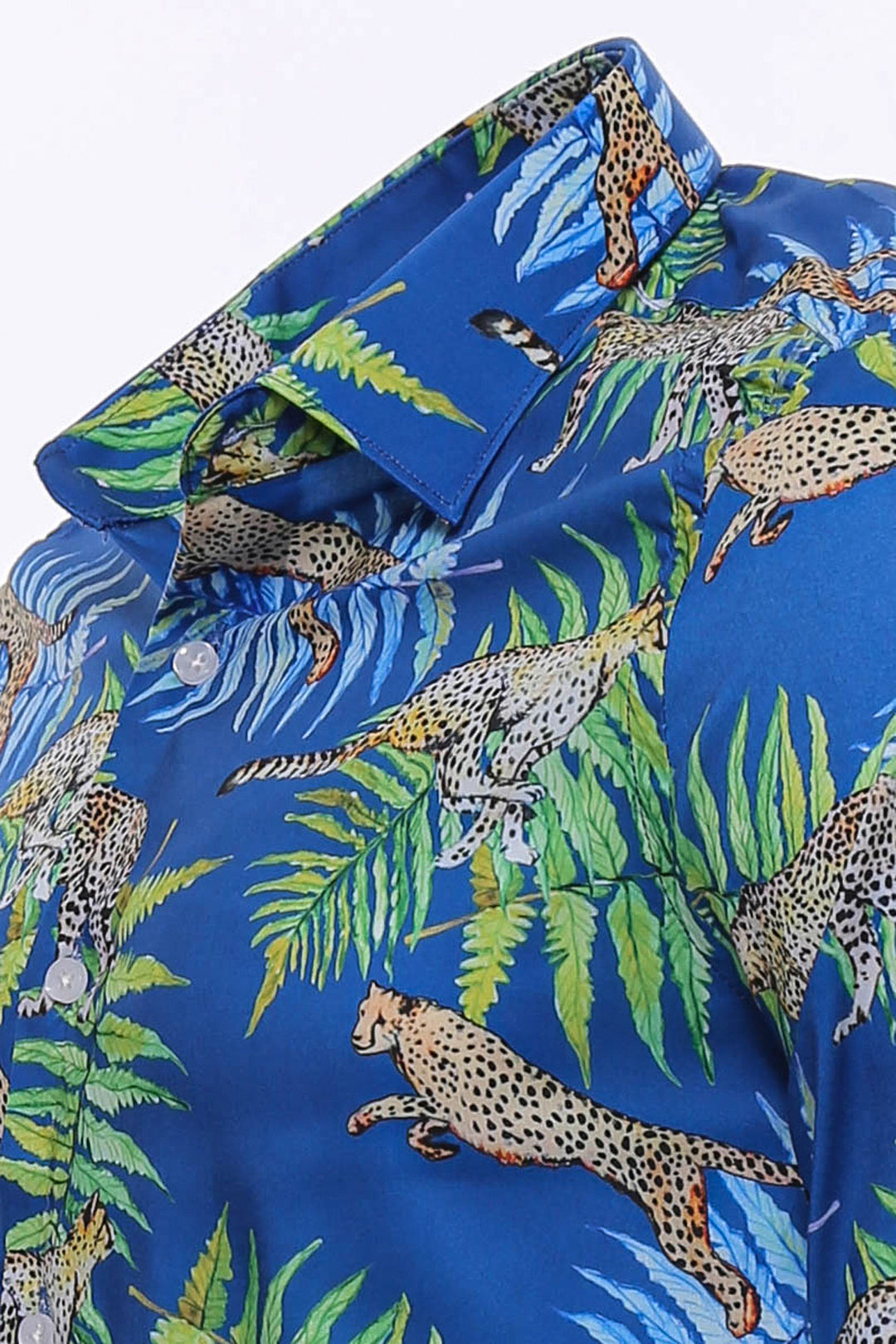 Camisa Hombre Tigre Estampado Slim Fit Manga Larga Azul - Wessi